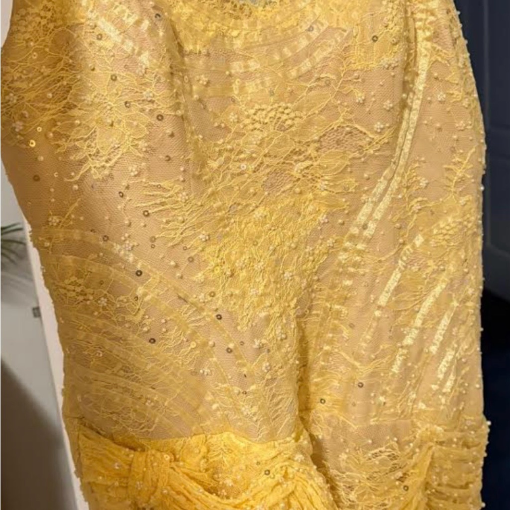Yellow Lace Sequin Evening Dress